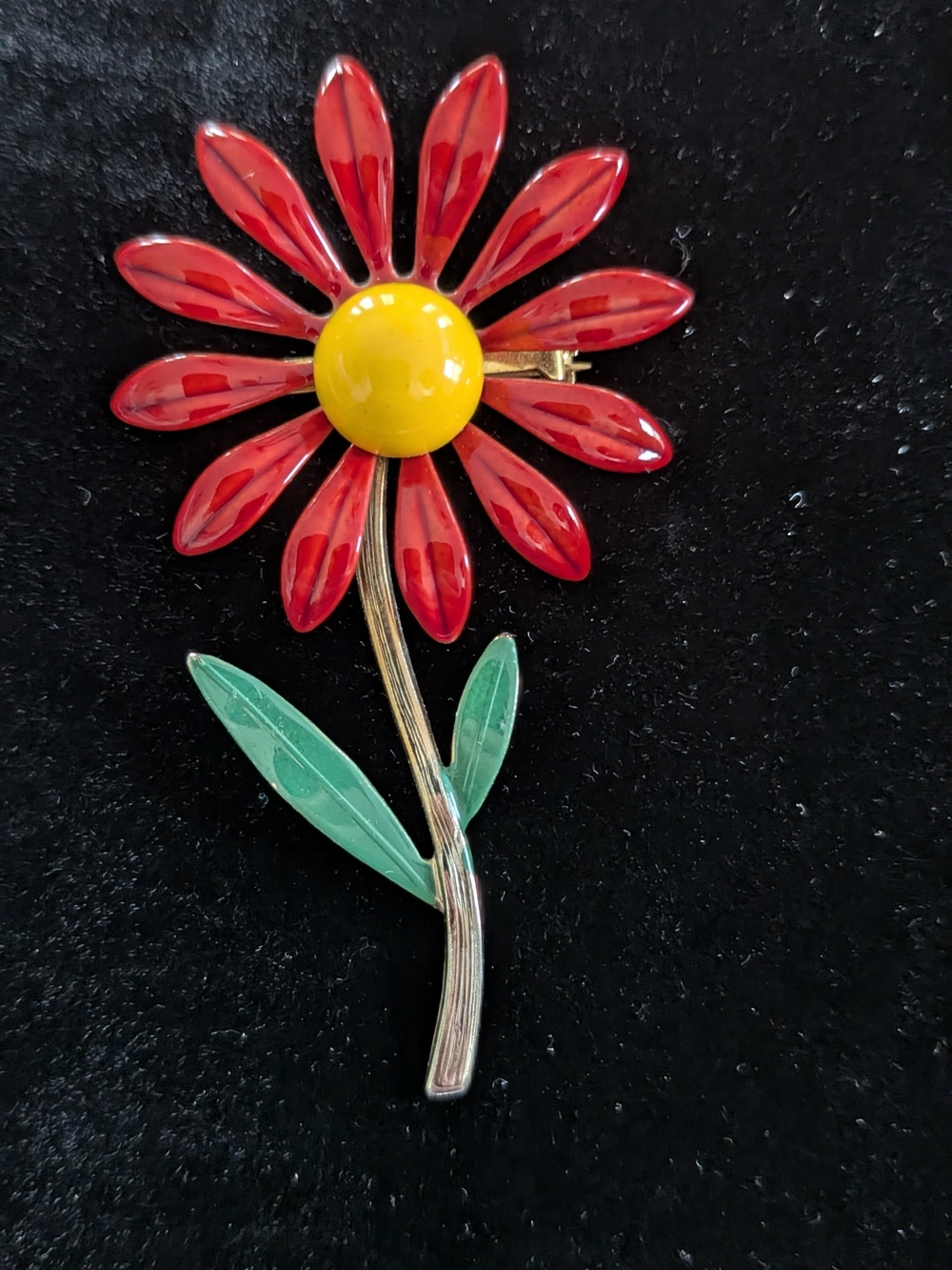 Vintage 60's Red & Green Floral Brooch